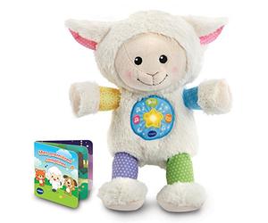 VTech - Mon Mouton Comptines Câlines, Peluche Bébé Interactive et Musicale, Histoires et Berceuses, Livre Illustré de 4 Pages, Cadeau de Naissance - Contenu en Français