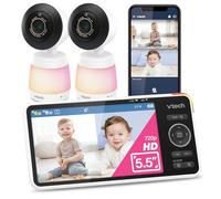 VTech - Moniteur Intelligent WiFi pour bébé avec 2 caméras, caméra avec capteur CMOS 2K, Affichage IPS HD de 5,5 Pouces, Affichage divisé, Vision Nocturne Infrarouge Claire, panoramique, Zoom