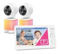 VTech Moniteur vidéo pour bébé, 2 caméras avec écran LCD Couleur 7" Haute qualité, Fonction panoramique-Inclinaison-Zoom, veilleuse, berceuses et Sons apaisants, Écran partagé : VM7468-2