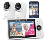 VTech Moniteur vidéo pour bébé, 2 caméras avec Wi-FI et caméra 1080p FHD et écran IPS HD de 5", détection de Mouvement et vidéo, détection du Son/Mouvement, écran partagé, : VM901-2W