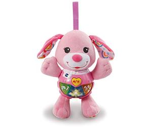 VTech- Petit Chien en Peluche Interactive avec des chansons vocales et des activités Qui stimulent Le bébé dans différents aspects développement Moteur, du langage et des sensoriels, 3480-502357, Rose