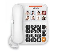 VTech SN1117 Téléphone filaire senior pour personnes âgées avec gros boutons contrastés, 8 numérotation rapide photo, chiffres parlants, sonnerie visuelle, duplex, pas d'alimentation CA, écouteur et
