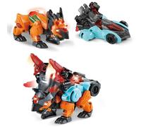 Vtech Switch & Go Dinos - Combo Triceratops - Figurine de Voiture Dinosaure 2 en 1 avec Effets Simm-, Sons et Effets Lumineux - Carte de Faits Tricératops Incluse - pour Enfants de 3 à 8 Ans