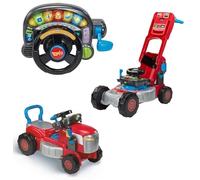 VTech Tracteur et tondeuse à gazon 3 en 1, jouet éducatif interactif avec volant, 4 chansons et 36 mélodies
