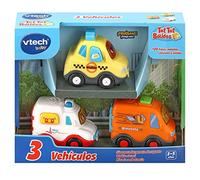 VTech TutTut Bolides Pack de 3 Voitures avec Bouton Surprise, Walkie Le Taxi, Simonète la camionnette et Nina Ambulance, Version ESP