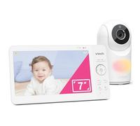 VTech VM7467 Moniteur pour bébé avec écran LCD 7", Zoom inclinable panoramique à Distance, Vue Grand Angle de 178°, Sons apaisants et berceuses, veilleuse Multicolore, Conversation bidirectionnelle,