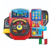 VTech Volant Turbo Pilote, volant enfant avec tableau de bord interactif, plus de 20 jeux éducatifs et 9 circuits, écran LCD, klaxon et indicateur de direction, langue italienne, batteries incluses, 3