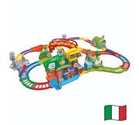 VTech Vroom Vroom Go - Aventures en Train, Piste de Train électrique avec Obstacles, y Compris Locomotive motorisée et Wagons, 6 Zones Magiques, Langue Italienne, Batteries incluses, 1-5 Ans