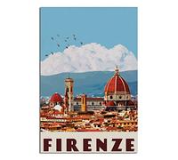 VTGCLT Affiche de voyage vintage Italie Firenze Basilique du Père Noël Maria Del Fiore Château Oiseau Impression sur toile Décoration murale pour chambre à coucher ou bureau 20 x 30 cm