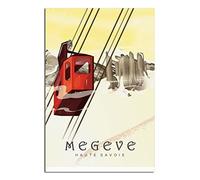 VTGCLT Impression sur toile vintage France Megève Haute Savoie - Motif téléphérique - Décoration murale pour chambre à coucher et bureau - 20 x 30 cm
