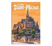 VTGCLT Poster de voyage vintage en France, château de l'abbaye du Mont Saint Michel, oiseau, coucher de soleil, peinture sur toile pour décoration murale pour chambre à coucher, bureau, 20 x 30 cm