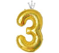 Vthoviwa 40'' Couronne Ballon Chiffre Anniversaire 3 Or, 101cm Ballon Numero 3 an Deco Birthday, Balloon 3 Numéro Party Deco