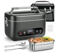 Vtizikl Boîte à déjeuner chauffante électrique de 1,2 l pour adultes avec chauffage à cinq côtés, vaisselle, sac isotherme pour bureau, voyage, pique-nique, Noël (noir)