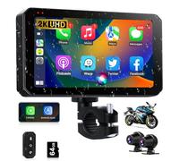 Vtopek Moto Carplay Android Auto sans Fil Portable 5,5" Carplay Moto avec 2K Double Caméra IP67 Étanche Car Play Écran avec Dual BT Navigation GPS Siri Mode Mains Libres Commande Filaire Carte 64G-TF