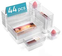 Vtopmart 44 Pieces Clear Plastic Drawer Storage Bins 4 Sizes for Makeup Utensils Jewelry Bathroom Objects Kitchen Utensils