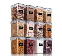 Vtopmart Lot de 12 Boîtes de Rangement Cuisine 1.6L, Boîtes à Céréales Transparentes avec Couvercle, Sans BPA, Distributeurs de Céréales, Farine, Sucre, Pâtes - 24 Étiquettes (Noir)