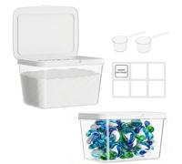 Vtopmart Lot de 2 boîtes de rangement pour lessive avec couvercle, étiquettes et cuillères doseuses pour plus d'ordre dans la buanderie, organisateur pour poudres, pods et perles parfumées