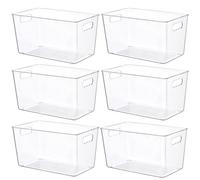 Vtopmart Lot de 6 bacs de rangement en plastique transparent avec poignée pour réfrigérateur, armoire, cuisine, comptoirs, placard, organisation et rangement de la maison, taille XL