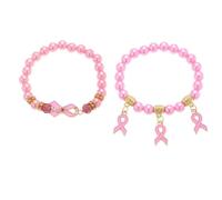 VTOS 2 PCS Bracelets en plastique de sensibilisation au cancer du sein avec or arrière ruban rose charmes, stretch fait à la main inspiration de sensibilisation bijoux cadeau