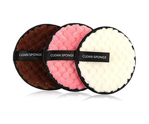 Vtrem 3Pcs Tampons Démaquillants Lavable Coton Lavable Éponge Lingettes Démaquillage Réutilisable Lingettes Nettoyantes Visage Chiffon Soins De Peau Makeup Pads Démaquillant Microfibre
