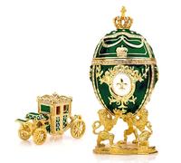 Vtry Réplique d'œuf de Fabergé russe décoratif : extra large 16,8 cm, boîte à bijoux peinte à la main pour la décoration ultime de la maison, livrée avec réplique de chariot Fabergé (vert)