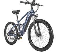 VTT Électrique Fat Tire Tout Suspendu-Moteur 1000W Batterie 48V 20A-Autonomie 90km (Assistée)-Vitesse 50km/h-Pneus 27.5×2.4-Gris