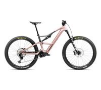 Vtt electrique tout suspendu orbea rise lt m20 12v 630 wh shimano 85 nm 29 rose desert gris carbon raw 2025
