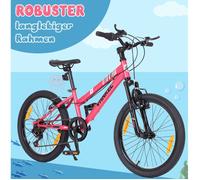 VTT Enfant 6 Vitesses avec Freins V Avant et Arriere - BEAUNIV - Cadre en Acier Selle Reglable Rose 20 Pouces