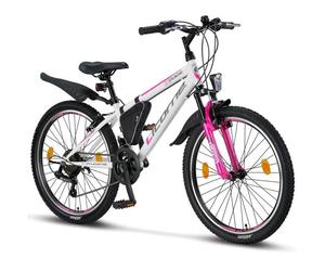 VTT - LICORNE - Modèle Blanc/Rose - 24 pouces - Fourche suspendue - Mixte