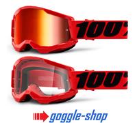 100% STRATA 2 Motocross MX Vélo MTB Lunettes Rouge Transparent / Lentille Miroir