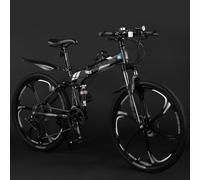 VTT Pliable 24/26/27,5 Pouces, 21 Vitesses, Freins À Disque Doubles, Roues À Six Rayons, Double Suspension, en Acier Carbone E,24 inch