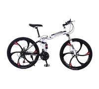 VTT Pliable 24/26 Pouces avec Double Suspension, Roues À Six Lames, Unisexe, 21 Vitesses, Cadre en Acier À Haute Teneur en Carbone, Vélo De Sport pour Adulte A,26 inch