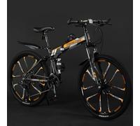 VTT Pliable De 24, 26 Et 27,5 Pouces avec Double Frein À Disque, Roue À Dix Couteaux, 21 Vitesses, Vélo Pliable en Acier Carbone avec Double Suspension pour Hommes Et Femmes B,27.5 inch