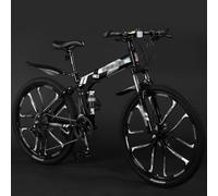 VTT Pliable De 24, 26 Et 27,5 Pouces avec Double Frein À Disque, Roue À Dix Couteaux, 21 Vitesses, Vélo Pliable en Acier Carbone avec Double Suspension pour Hommes Et Femmes A,24 inch