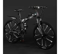 VTT Pliable De 24, 26 Et 27,5 Pouces avec Double Frein À Disque, Roue À Dix Couteaux, 21 Vitesses, Vélo Pliable en Acier Carbone avec Double Suspension pour Hommes Et Femmes D,26 inch