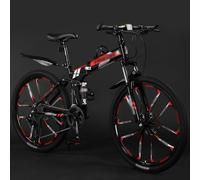 VTT Pliable De 24, 26 Et 27,5 Pouces avec Double Frein À Disque, Roue À Dix Couteaux, 21 Vitesses, Vélo Pliable en Acier Carbone avec Double Suspension pour Hommes Et Femmes C,24 inch