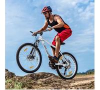 VTT Semi-rigide 21 Vitesses avec Freins à Disque et Fourche Suspendue - TCQPZ - en Acier Blanc 26 Pouces