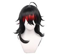 VTuber Hoive Vox Akuma Perruque de cosplay Noir mélangé Rouge Cheveux synthétiques résistants à la chaleur pour Halloween Carnaval Perruque + bonnet de perruque
