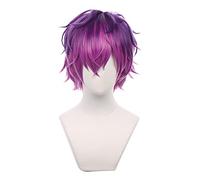Vtuber Noctyx Uki Violeta Perruque Cosplay Violet Dégradé Court Bouclés Résistant à la chaleur Perruque Halloween Fête