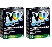 Vu - Nettoyant Optique Multi-Usage - Lunettes - Ecrans - Tous Types de Verres - Ultra Dégraissant - Anti-trace - Sans Rayures - Verres Impeccables - Texture Douce - Respect des Verres - 20 Lingettes