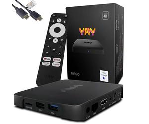 VU+ Yay GO 4K UHD Android TV Boîtier de Streaming - Android TV 14, Chromecast Intégré, 2Go RAM, 8Go Mémoire Flash, Bluetooth 4.2, USB 3.0, Widevine L1, HDCP 2.3, Wi-FI 1200 Mbit, Câble HDMI HTS e-com