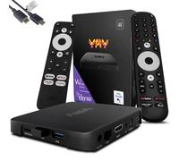 VU+ Yay GO Édition Pro 4K UHD Android TV Box, Android TV 14, Chromecast intégré, Widevine L1, HDCP 2.3, 2 Go DDR3 RAM, 8 Go Flash, BT 4.2, USB 3.0, 1200 Mbit Wi-FI, câble HTS e-com HDMI