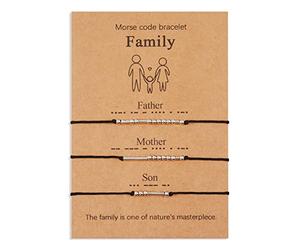 VU100 2/3/4 Morse Code Bracelet Cadeau Ensemble Cadeau Fête des Pères Bijoux Fait Main Cadeau Taille Réglable Fait Main pour Papa Maman Fils Fille Famille