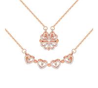 VU100 2 en 1 trèfle à quatre feuilles pendentif Lucky exquis collier magnétique coeur Brillant Cristal pendentif collier femme petite amie bijoux cadeaux(Or rose)