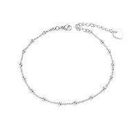 VU100 bracelet de cheville coeur délicat pour femme en acier inoxydable 316L avec perles porte-bonheur ornement de pied de plage pied nu bracelet de cheville réglabl