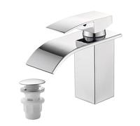 Vuadzren Robinet de salle de bain avec bonde - Robinet cascade - Mitigeur monocommande pour salle de bain avec tuyau de raccordement G3/8 pour toilettes d'invités (hauteur de bec 80 mm, chromé)