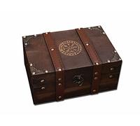 vuagmiv Boîte de coffre en bois et cuir, boîte en bois gravée avec boussole viking runique avec doublure en velours, boîte de rangement Vegvisir Wiccan pour fournitures et outils et boîte à souvenirs