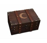 vuagmiv Boîte de coffre en bois et cuir, boîte en bois gravée en croissant avec doublure en velours, lune celtique Wiccan Fournitures et outils Boîte de rangement et boîte à souvenirs