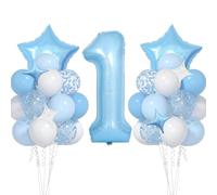 VUCDXOP Ballon Anniversaire 1 Ans Bleu, 11pcs Ensemble Ballon d'anniversaire avec Grand Foil Ballon numéro 1, 101cm Ballons de Baudruche, Ballon 1 an Deco Birthday Vole Grâce à l'Hèlium