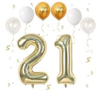 VUCDXOP Ballon Anniversaire 12/21 Ans Champagne d'Or, 101 CM Chiffre 21, Happy Birthday Decoration 21 Anniversaire, Décoration Numéro pour 12/21 - Vole à l'Hélium
